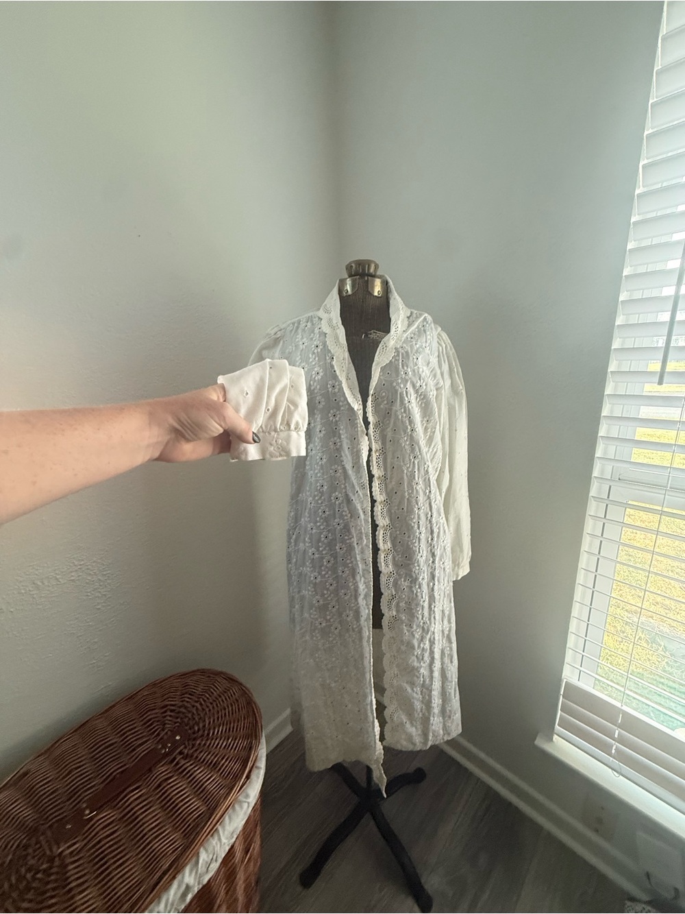 White Eyelet Lace Long Coat - Women's